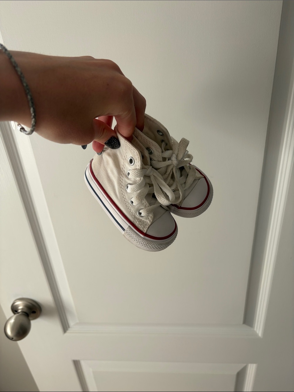 Converse Kids' High-Top Sneakers in Cream with Red & Blue Trim